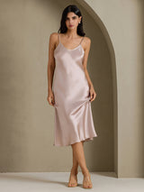 [رمادي الظل] SilkSilky-SA Sleeveless V Neck فساتين نسائية 003