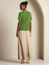 [أخضر] SilkSilky-SA Short Sleeve V Neck تي شيرت نسائية 002