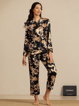 [التنين الأسود] SilkSilky-SA Long Sleeve Lapel Collar طقم بيجامة نسائي 001