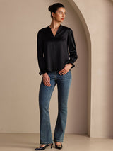 [أسود] SilkSilky-SA Long Sleeve Split بلوزات نسائية 006
