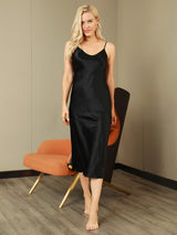 [أسود] SilkSilky-SA Sleeveless V Neck باس النوم 006