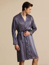 [جنكو كحلي] SilkSilky-SA Long Sleeve V Neck رداء الحمام الرجالي 004