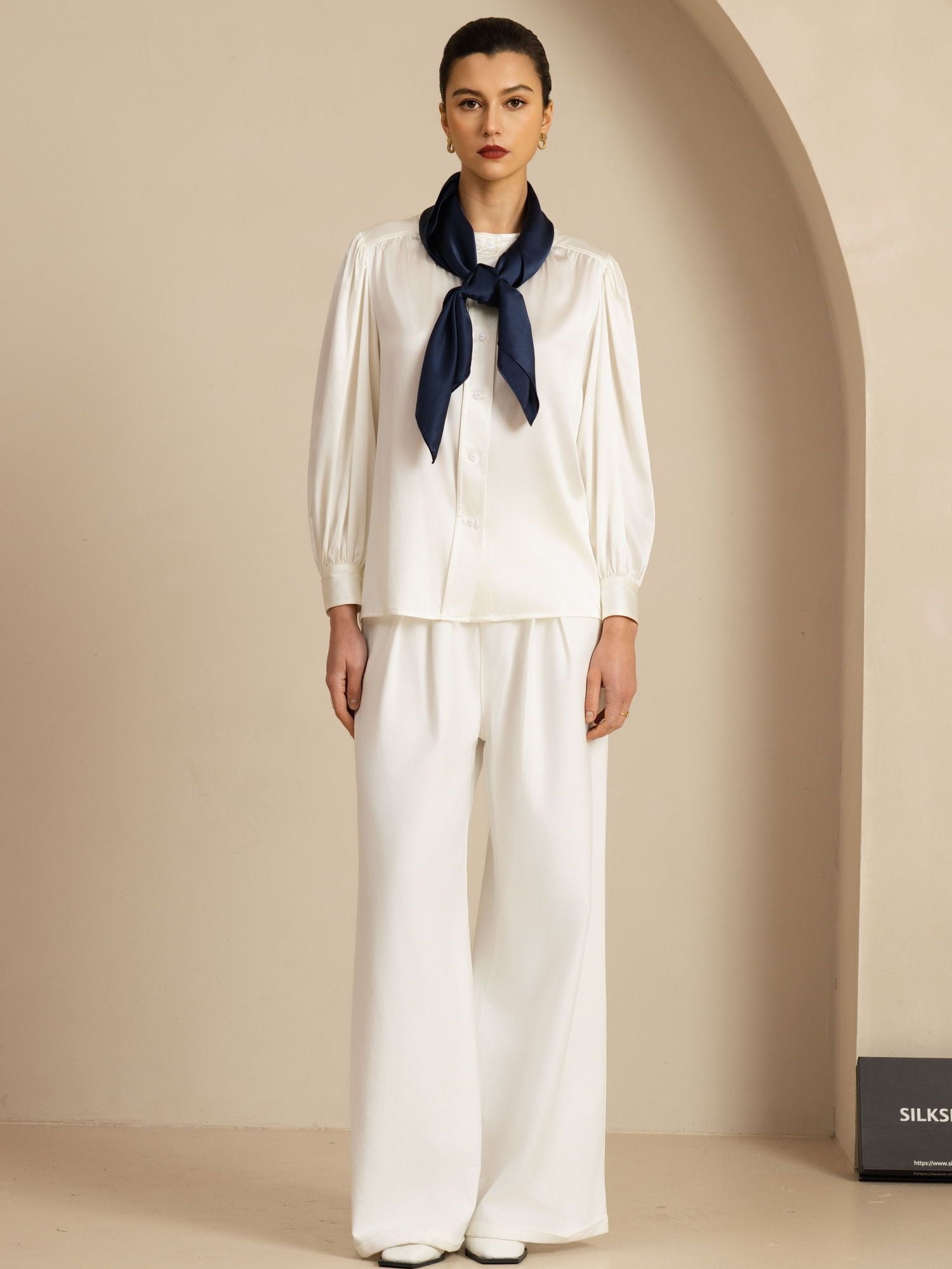 [أزرقغامق] SilkSilky-SA Pure Silk Scarf 004