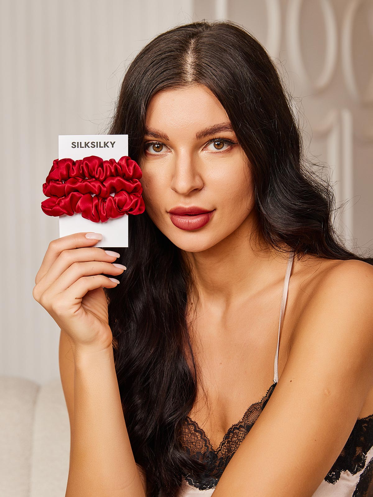 [أحمر] SilkSilky-SA 19Momme الحرير الخالص Scrunchie 001