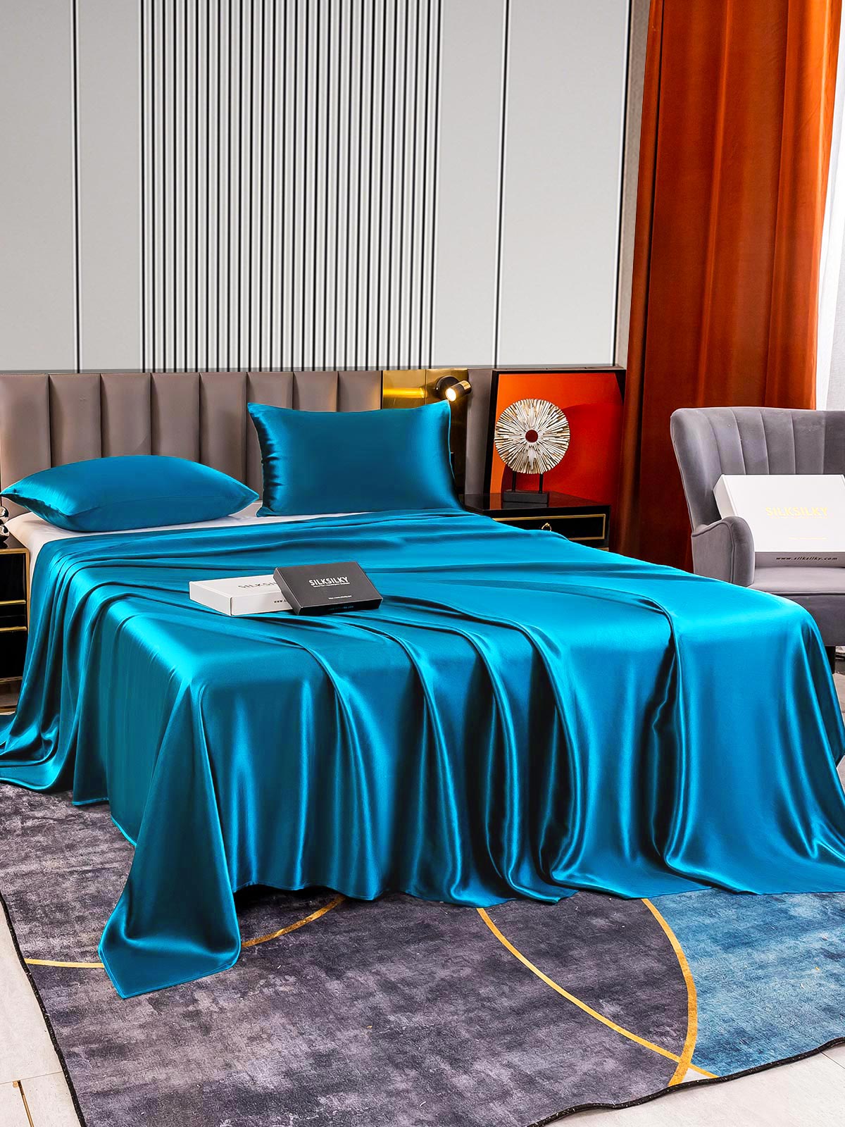 SilkSilky SA 22Momme الحرير الخالص Bedding Set المياهالخضراء 003