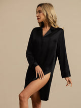 [أسود] SilkSilky-SA Long Sleeve Lapel Collar باس النوم 003