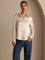 [بيج الأرز] SilkSilky-SA Long Sleeve Lapel Collar بلايز نسائية 003