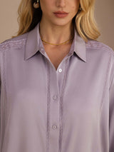 [أرجواني] SilkSilky-SA Long Sleeve Lapel Collar بلوزة 006