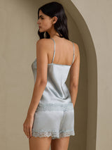 [أزرق رمادي] SilkSilky-SA Sleeveless V Neck مجموعة قميص قصير 002