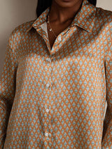 [أنماط زهرية] SilkSilky-SA Long Sleeve Lapel Collar بلايز نسائية 009