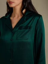 [أخضر غامق] SilkSilky-SA Long Sleeve Lapel Collar طقم بيجامة نسائي 004