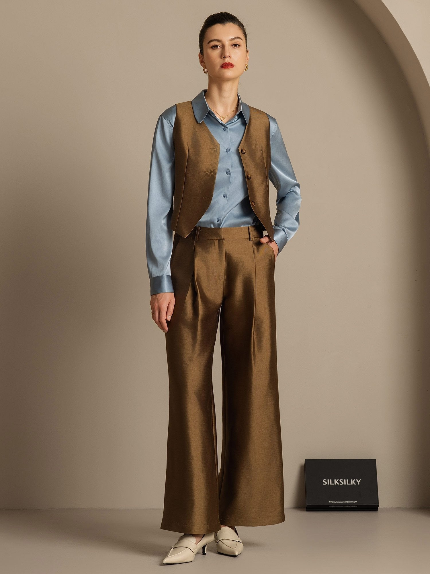 [برونزي] SilkSilky-SA 32Momme الحرير Womens Pants 008,