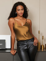 [قهوة] SilkSilky-SA Spaghetti Strap V Neck كامي 003
