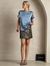 [أزرق رمادي] SilkSilky-SA Short Sleeve Boat Neck تي شيرت نسائية 007