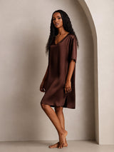 [بني] SilkSilky-SA Half Sleeve V Neck باس النوم 007