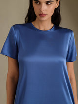 [أزرق بترولي حقيقي] SilkSilky-SA Short Sleeve Crew Neck فساتين نسائية 004
