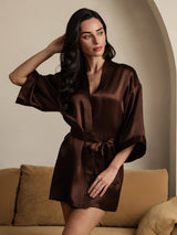 [قهوة] SilkSilky-SA 3/4 Sleeve رداء حمام نسائي 004