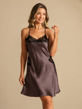 [بني غامق] SilkSilky-SA Sleeveless V Neck باس النوم 006