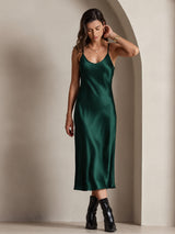[أخضر غامق] SilkSilky-SA Sleeveless V Neck باس النوم 004