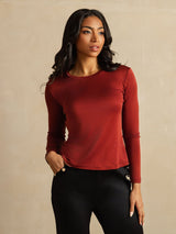 [طوب محروق] SilkSilky-SA Long Sleeve Crew Neck تي شيرت نسائية 001