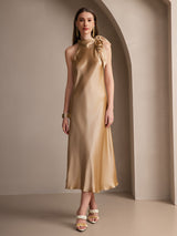 [شامبانيا] SilkSilky-SA Sleeveless Tie Neck فساتين نسائية 005