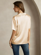 [شامبانيا] SilkSilky-SA Short Sleeve Notch Collar بلايز نسائية 002