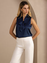 [أزرق غامق] SilkSilky-SA Sleeveless Tie Neck كامي 004