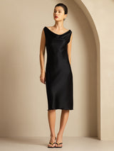 [أسود] SilkSilky-SA Sleeveless Cowl Neck فساتين نسائية 005