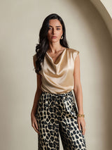 [شامبانيا] SilkSilky-SA Cap Sleeve Cowl Neck تي شيرت نسائية 004