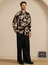 [التنين الأسود] SilkSilky-SA Long Sleeve Lapel Collar قميص رجالي 008