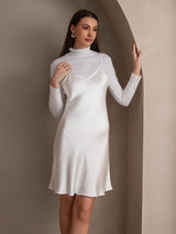 [أبيض] SilkSilky-SA Sleeveless V Neck فساتين نسائية 004