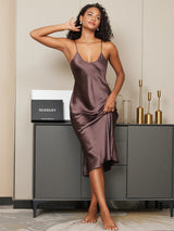 [قهوة] SilkSilky-SA Sleeveless V Neck باس النوم 002