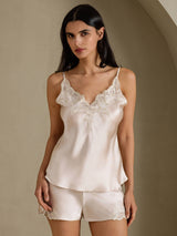 [اللون البيج] SilkSilky-SA Sleeveless V Neck مجموعة قميص قصير 001