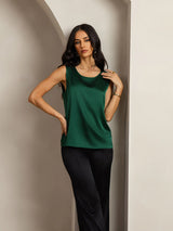 [أخضر غامق] SilkSilky-SA Sleeveless Round Neck كامي 007
