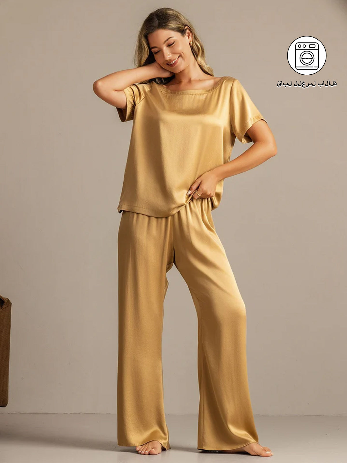 [تان (بني فاتح)] SilkSilky-SA 19Momme الحرير Womens Pajamas 001