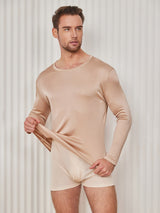 [اللون البيج] SilkSilky-SA Long Sleeve Round Neck تي شيرت رجالي 003