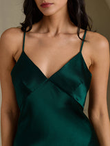 [أخضر] SilkSilky-SA Sleeveless V Neck فساتين نسائية 004
