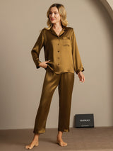[بني] SilkSilky-SA Long Sleeve Lapel Collar طقم بيجامة نسائي 004