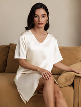 [اللون البيج] SilkSilky-SA Half Sleeve V Neck باس النوم 006
