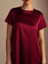 [احمر غامق] SilkSilky-SA Short Sleeve Crew Neck فساتين نسائية 004
