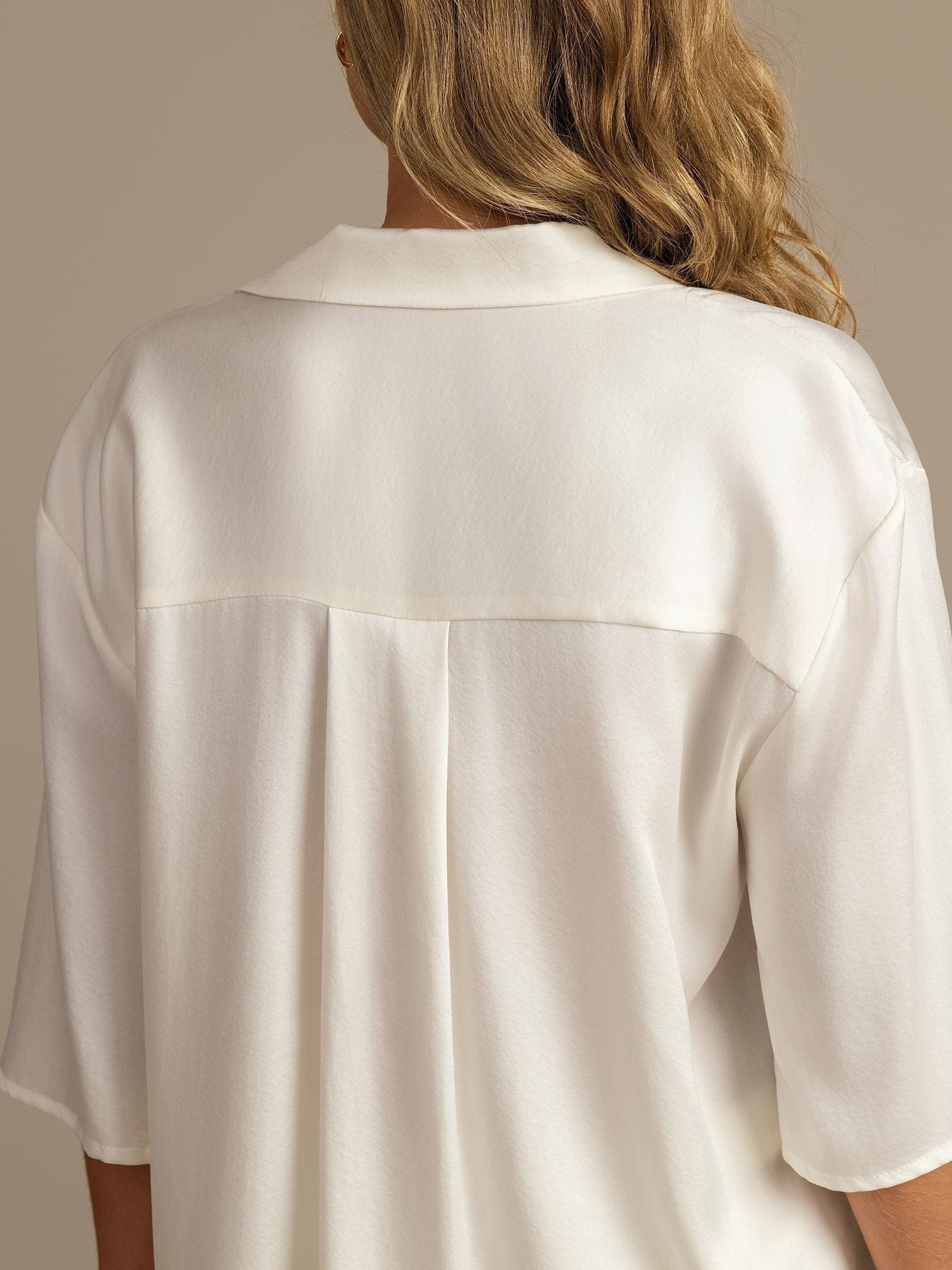 [أبيض] SilkSilky-SA 19Momme الحرير الخالص Notch Collar طقم بيجامة نسائي 004,