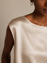 [اللون البيج] SilkSilky-SA Cap Sleeve Round Neck تي شيرت نسائية 004