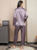 [رمادي أرجواني] SilkSilky-SA Long Sleeve Lapel Collar طقم بيجامة نسائي 002