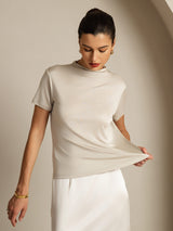 [رمادي] SilkSilky-SA Short Sleeve تي شيرت نسائية 003