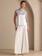 [أزرق فاتح] SilkSilky-SA Sleeveless Lapel Collar بلايز نسائية 005