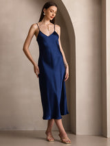 [أزرق غامق] SilkSilky-SA Sleeveless V Neck فساتين نسائية 005
