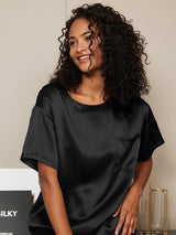 [أسود] SilkSilky-SA Short Sleeve Round Neck طقم بيجامة نسائي 003