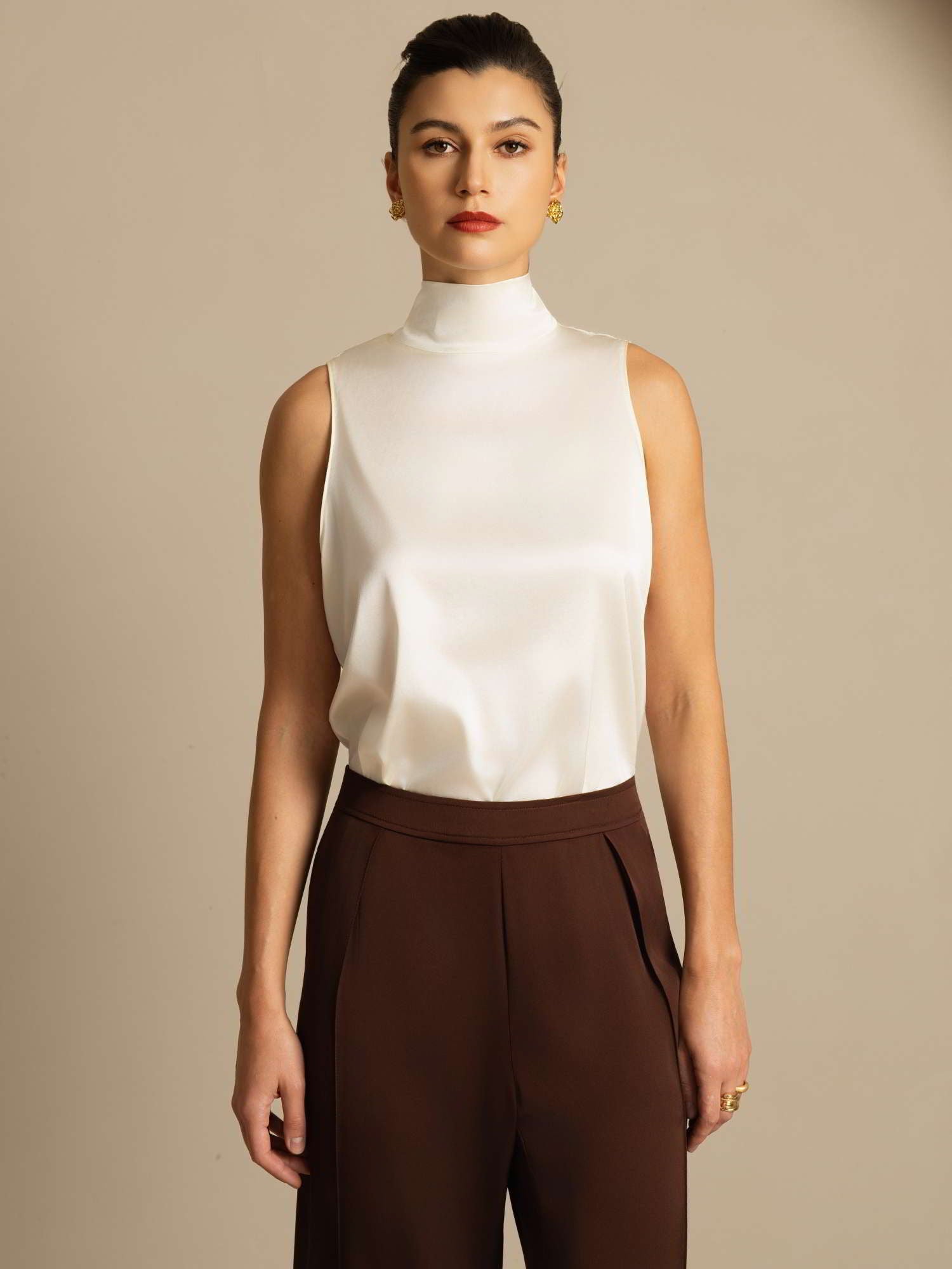 [عاج] SilkSilky-SA 19Momme الحرير تعادل الرقبة بلوزة 001