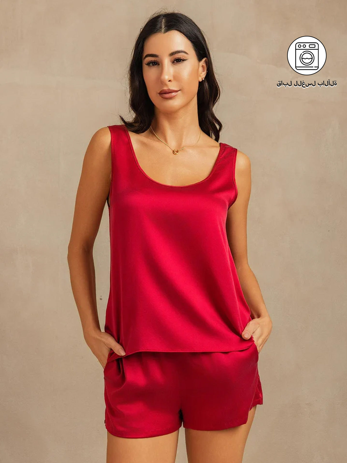 [خمر] SilkSilky-SA 19Momme الحرير رقبة على شكل حرف U طقم بيجامة نسائي 001