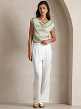 [اخضر فاتح] SilkSilky-SA Cap Sleeve Cowl Neck تي شيرت نسائية 007